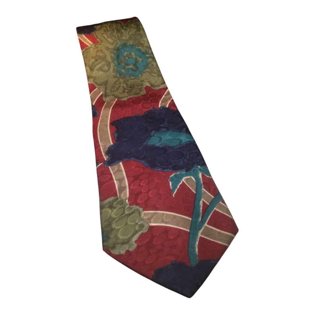 Enrico Coveri Floral Patterned SilkTie in Red and Green